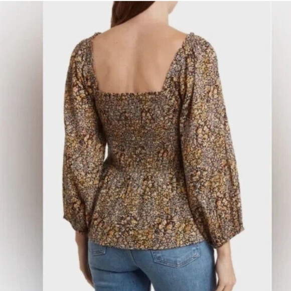 Madewell Lucie Smocked Square Neck Peplum Top in Cottage Floral Size 4 EUC - Picture 3 of 9